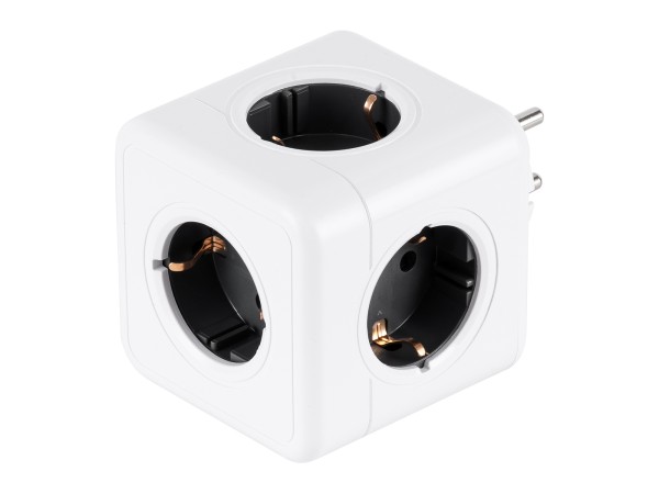 GLOBOSTAR® POWERCUBE 79627 Πολύπριζο 5 Θέσεων με 5 x EU Schuko Πρίζες Ασφαλείας Childproof AC 220-240V 3680W/16A Max Load IP20 - Λευκό & Γκρι - Μ7.5 x Π11.5 x Υ7.5cm