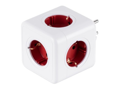 GLOBOSTAR® POWERCUBE 79628 Πολύπριζο 5 Θέσεων με 5 x EU Schuko Πρίζες Ασφαλείας Childproof AC 220-240V 3680W/16A Max Load IP20 - Λευκό & Κόκκινο - Μ7.5 x Π11.5 x Υ7.5cm