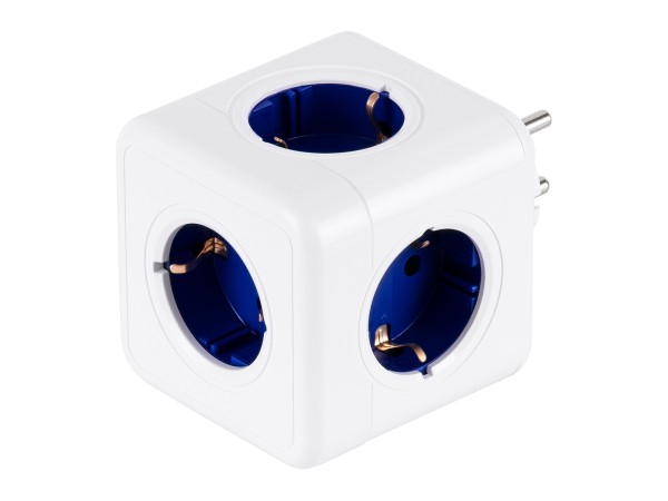 GLOBOSTAR® POWERCUBE 79629 Πολύπριζο 5 Θέσεων με 5 x EU Schuko Πρίζες Ασφαλείας Childproof AC 220-240V 3680W/16A Max Load IP20 - Λευκό & Μπλε - Μ7.5 x Π11.5 x Υ7.5cm