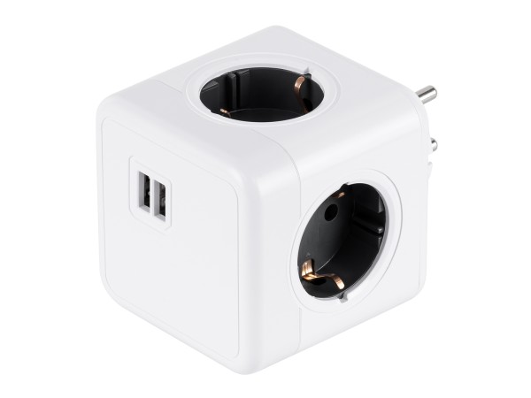 GLOBOSTAR® POWERCUBE 79633 Πολύπριζο 6 Θέσεων με 2 x Πρίζες DC 5V USB 2.0 & 4 x EU Schuko Πρίζες Ασφαλείας Childproof AC 220-240V 3680W/16A Max Load IP20 - Λευκό & Γκρι - Μ7.5 x Π11.5 x Υ7.5cm