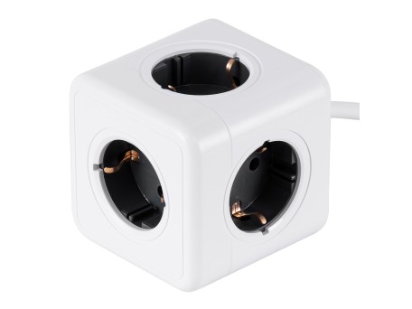 GloboStar® TRAVEL PowerCube PRO Certified 79644 Πολύπριζο 5 Θέσεων με 1.5m Kαλώδιο - 5 Πρίζες Ασφαλείας Childproof EU Schuko AC 220-240V Μ7.5 x Π7.5 x Υ7.5 - Λευκό με Γκρι - Max Load 3680W/16A