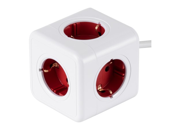 GloboStar® TRAVEL PowerCube PRO Certified 79645 Πολύπριζο 5 Θέσεων με 1.5m Kαλώδιο - 5 Πρίζες Ασφαλείας Childproof EU Schuko AC 220-240V Μ7.5 x Π11.5 x Υ7.5 - Λευκό με Κόκκινο - Max Load 3680W/16A
