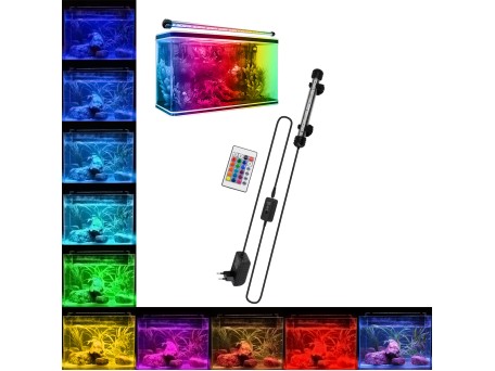 GloboStar® 79670 Φωτιστικό Ενυδρείου 18cm LED 2W 180° AC 230V Αδιάβροχο IP68 με Ασύρματο Χειριστήριο IR Πολύχρωμο RGB