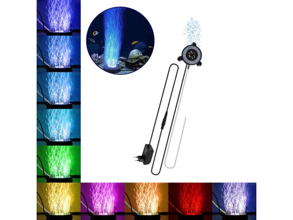 GLOBOSTAR® AQUARIUS 79682 Φωτιστικό Ενυδρείου με Οξυγονωτή LED 7.2W 360lm 180° AC 220-240V Αδιάβροχο IP68 Πολύχρωμο RGB - Sanan SMD Chip - Μαύρο - Μ5.5 x Π5.5 x Υ2.1cm - 2 Χρόνια Εγγύηση
