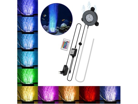 GloboStar® 79683 Φωτιστικό Ενυδρείου & Οξυγονωτής / Μηχανισμός Φυσαλίδων Φ10cm LED 9W 180° AC 230V Αδιάβροχο IP68 με Ασύρματο Χειριστήριο IR Πολύχρωμο RGB