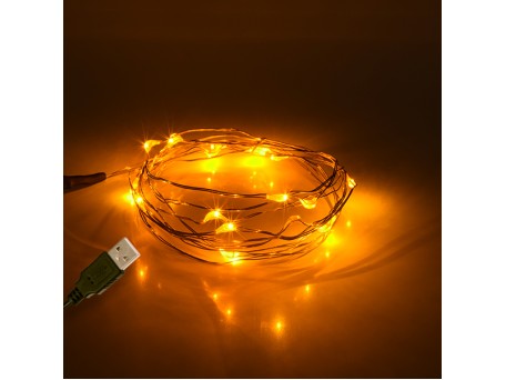 GLOBOSTAR® STRINGLIGHT 79710 Γιρλάντα 2m 20 LED 1.2W 60lm 360° DC 5V με USB 2.0 IP20 Ultra Θερμό Λευκό 2200Κ Dimmable - Χάλκινο - Μ200 x Π0.6 x Υ0.6cm - 1 Χρόνο Εγγύηση