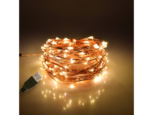 79722 Διακοσμητική Γιρλάντα 10 Μέτρων 100 LED USB 5 Volt 6 Watt με Χάλκινο Συρμάτινο Καλώδιο Θερμό Λευκό 3000K