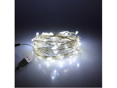 79731 Διακοσμητική Γιρλάντα 5 Μέτρων 50 LED USB 5 Volt 3 Watt με Ασημένιο Συρμάτινο Καλώδιο Ψυχρό Λευκό 6000K