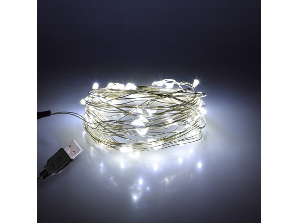 79731 Διακοσμητική Γιρλάντα 5 Μέτρων 50 LED USB 5 Volt 3 Watt με Ασημένιο Συρμάτινο Καλώδιο Ψυχρό Λευκό 6000K