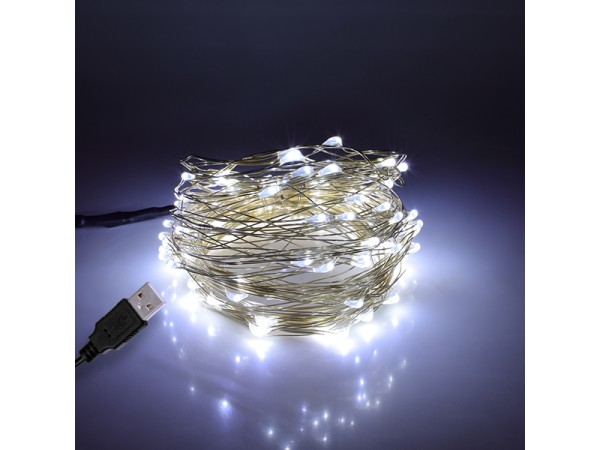 79732 Διακοσμητική Γιρλάντα 10 Μέτρων 100 LED USB 5 Volt 6 Watt με Ασημένιο Συρμάτινο Καλώδιο Ψυχρό Λευκό 6000K