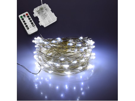 79781 Διακοσμητική Γιρλάντα Μπαταρίας 10 Μέτρων 100 LED 6 Watt με Ασημένιο Συρμάτινο Καλώδιο και Ασύρματο Χειριστήριο Ψυχρό Λευκό 6000K
