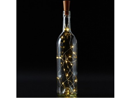 79790 Διακοσμητική Γιρλάντα 20 LED με Ασημένιο Συρμάτινο Καλώδιο 2 Μέτρων Μπαταρίας για Μπουκάλια Θερμό Λευκό 3000K