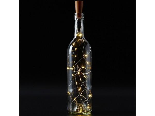 79790 Διακοσμητική Γιρλάντα 20 LED με Ασημένιο Συρμάτινο Καλώδιο 2 Μέτρων Μπαταρίας για Μπουκάλια Θερμό Λευκό 3000K