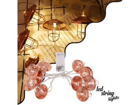 79807 Διακοσμητική Γιρλάντα Bronze Lamp 2 Μέτρα με Διακόπτη On/Off - 10 LED 1W με Μπαταρίες 2xAA & Διάφανο Καλώδιο IP20 Θερμό Λευκό 2700K Μ2m