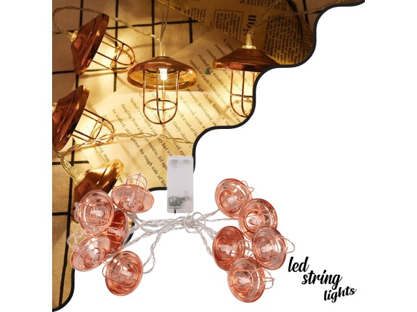 79807 Διακοσμητική Γιρλάντα Bronze Lamp 2 Μέτρα με Διακόπτη On/Off - 10 LED 1W με Μπαταρίες 2xAA & Διάφανο Καλώδιο IP20 Θερμό Λευκό 2700K Μ2m