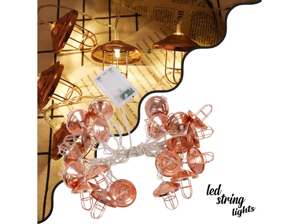 79808 Διακοσμητική Γιρλάντα Bronze Lamp 3 Μέτρα με Διακόπτη On/Off - 20 LED 2W με Μπαταρίες 3xAA & Διάφανο Καλώδιο IP20 Θερμό Λευκό 2700K Μ3m