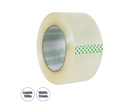 GLOBOSTAR® PACKAGING 79953 Αυτοκόλλητη Ταινία Συσκευασίας Υψηλής Ποιότητας Φάρδους 5.5cm & Μήκους 150 Μέτρων - Διάφανο - Μ15000 x Π5.5 x Υ0.01cm