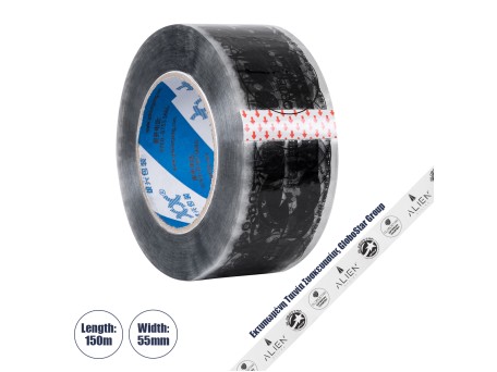 GLOBOSTAR® PACKAGING 79960 Αυτοκόλλητη Ταινία Συσκευασίας Υψηλής Ποιότητας Φάρδους 5.5cm & Μήκους 150 Μέτρων - Διάφανο & Μαύρο - GLOBOSTAR & ALIEN Design - Μ15000 x Π5.5 x Υ0.01cm