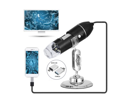 GLOBOSTAR® MICROCAM 79995 Ψηφιακό Ηλεκτρονικό Μικροσκόπιο / Κάμερα 2MP 1600x1200px με x1600 Zoom Mode & 8 LED DC 5V με USB-C IP20 - Μ3.5 x Π3.5 x Υ12cm - 2 Χρόνια Εγγύηση