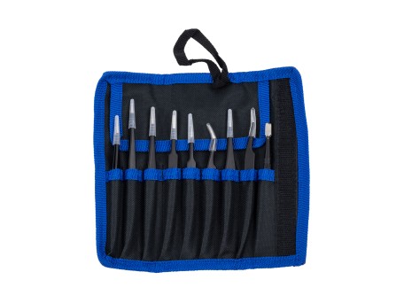 GloboStar® 79997 Επαγγελματικό Mini Σετ Λαβίδων - Τσιμπίδων - Tweezers 9 Τεμαχίων σε 1 DIY Tool Kit Υψηλής Αντοχής Stainless Steel Μαύρο Μ19 x Π2.5 x Υ19cm