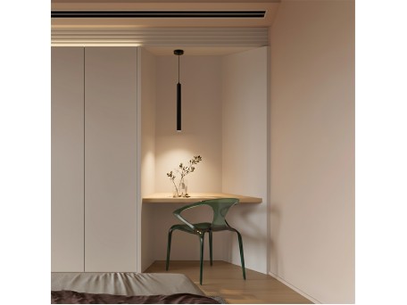 kelvo® CANAL KLV-101-0071 Κρεμαστό Φωτιστικό Οροφής LED 7W 700lm 36° AC 220-240V IP20 Θερμό Λευκό 2700K - Bridgelux COB Chip & TÜV SÜD Driver - Μαύρο Ματ - Μ4 x Π4 x Υ40cm - 5 Χρόνια Εγγύηση