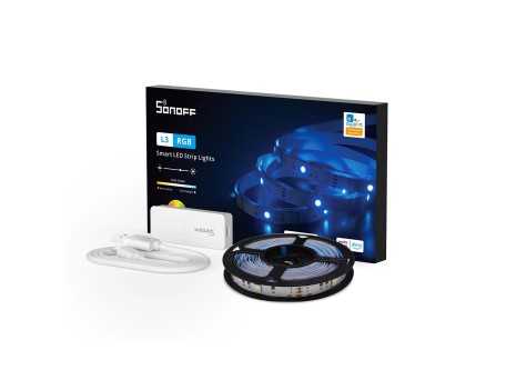 GloboStar® 80098 SONOFF L3-5M RGB Smart LED Strip Light WiFi 2.4GHz 90 SMD/5M 5050 5m Roll & Power Adapter DC 5V Max 10W