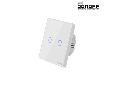 GloboStar® 80131  SONOFF T2EU2C-RF - 433MHz Wireless Smart Wall Touch Button Switch AC 100-240V Max 4A (2A/Way) 2 Way - RF Series