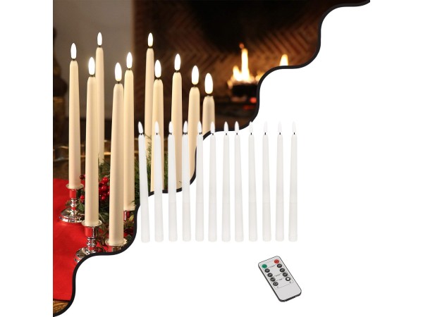 GLOBOSTAR® CANDLESTICKS 79564 Διακοσμητικό Κερi Κηροπηγίου με Εφέ Κινούμενης Φλόγας & IR Ασύρματο Χειριστήριο LED 0.5W 25lm 180° DC 3V με 2xAA Μπαταρίες IP20 Θερμό Λευκό 2700K - Λευκό - Μ2 x Π2 x Υ27.5cm - Πακέτο 12 Τεμαχίων - 2 Χρόνια Εγγύηση