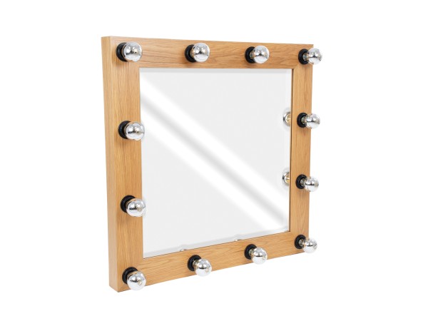 GloboStar® MAKEUP MIRROR-80x80-1 Μοντέρνος Καθρέπτης Μακιγιάζ με Πλαίσιο Φυσικού Ξύλου με Διακόπτη On/Off 12 x E27 AC220-240V - Μ80 x Π7 x Υ80cm - Μπεζ Δρυς