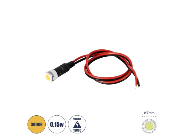 GloboStar® SMD-LED 81483 Υψηλής Ισχύος SMD LED 0.12W 20lm DC 12V - Φ0.7 x Υ2.3cm - Θερμό Λευκό 3000K - Dimmable - 2 Χρόνια Εγγύηση