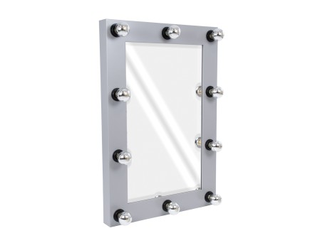 GloboStar® MAKEUP MIRROR-60x90-3 Μοντέρνος Καθρέπτης Μακιγιάζ με Πλαίσιο Φυσικού Ξύλου με Διακόπτη On/Off 10 x E27 AC220-240V - Μ60 x Π7 x Υ90cm - Γκρι Τσιμέντου