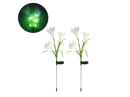 GloboStar® 85706 Αυτόνομο Ηλιακό Φωτιστικό Λουλούδι LED SMD 1W 100lm με Ενσωματωμένη Μπαταρία 600mAh - Φωτοβολταϊκό Πάνελ με Αισθητήρα Ημέρας-Νύχτας Αδιάβροχο IP65 Garden Lily Flower Ψυχρό Λευκό 6000K - ΣΕΤ 2 Τεμάχια