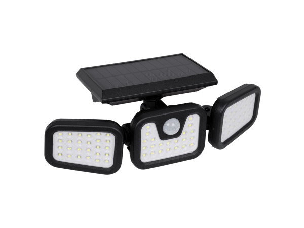 GloboStar® 85713 Αυτόνομος Ηλιακός Προβολέας με Τρεις Περιστρεφόμενες Κεφαλές LED SMD 2835 40W 2000lm με Ενσωματωμένη Μπαταρία 2400mAh - Φωτοβολταϊκό Πάνελ με Αισθητήρα Ημέρας-Νύχτας - PIR Αισθητήρα Κίνησης Αδιάβροχο IP65 Ψυχρό Λευκό 6000K