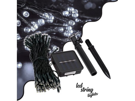 85808 Διακοσμητική Γιρλάντα 10 Μέτρων με Controller 8 Προγραμμάτων Φωτισμού - 100 LED 4W με Ενσωματωμένη Μπαταρία 600mAh - Φωτοβολταϊκό Πάνελ - Αισθητήρα Ημέρας-Νύχτας - Βάση Κήπου & Σκούρο Πράσινο Καλώδιο Αδιάβροχη IP65 Ψυχρό Λευκό 6000K Μ10m