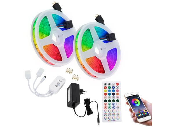 GLOBOSTAR® CHROMAWAVE 85813 Σετ Ταινίας με Τροφοδοτικό με IR Ασύρματο Χειριστήριο & Λειτουργία μέσω WiFi APP LED 72W 4320lm 120° AC 220-240V IP20 600 x SMD5050 Chip Πολύχρωμο RGB Dimmable - Sanan SMD Chip - Μ1000 x Π1 x Υ0.3cm - Δύο Ρολά 5 Μέτρων - 2 Χρόν