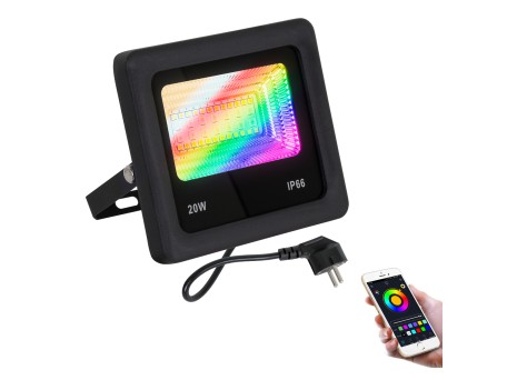 GloboStar® 85815 Προβολέας Εξωτερικός LED SMD 5050 & 2835 20W 2000lm 180° AC 230V με Ασύρματο Wireless Bluetooth Αδιάβροχος IP66 Πολύχρωμος RGB+CCT Θερμό Λευκό 3000K - Λευκό Ημέρας 4500K - Ψυχρό Λευκό 6000K