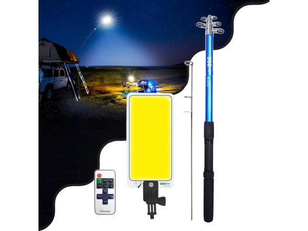 GloboStar® 85821 Τηλεσκοπικό Καλάμι Ψαρέματος 5m με Πάνελ Φωτισμού 800W 48000lm DC 12V Αδιάβροχο IP65 Ψυχρό Λευκό 6000K