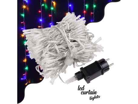 85832 Διακοσμητική Κουρτίνα 6 x 3 Μέτρα με Controller 8 Προγραμμάτων Φωτισμού - Επεκτεινόμενη 600 LED 6W AC 230V με Διάφανο Καλώδιο & Πρίζα Schuko Αδιάβροχη IP44 Πολύχρωμο RGB Μ6 x Υ3m