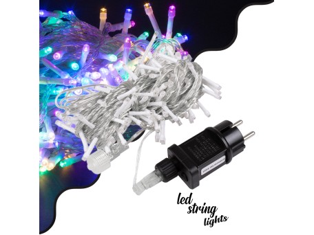 85835 Διακοσμητική Γιρλάντα 13 Μέτρα με Controller 8 Προγραμμάτων Εναλλαγών Φωτισμού - Επεκτεινόμενη 100 LED 3.6W AC 230V με Διάφανο Καλώδιο & Πρίζα Schuko Αδιάβροχη IP44 RGB Μ13m