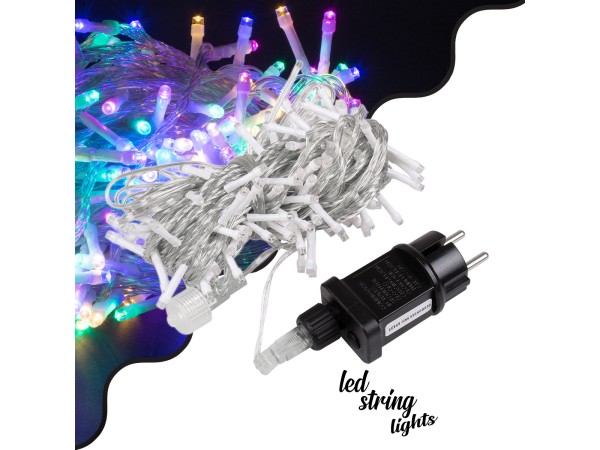 85835 Διακοσμητική Γιρλάντα 13 Μέτρα με Controller 8 Προγραμμάτων Εναλλαγών Φωτισμού - Επεκτεινόμενη 100 LED 3.6W AC 230V με Διάφανο Καλώδιο & Πρίζα Schuko Αδιάβροχη IP44 RGB Μ13m