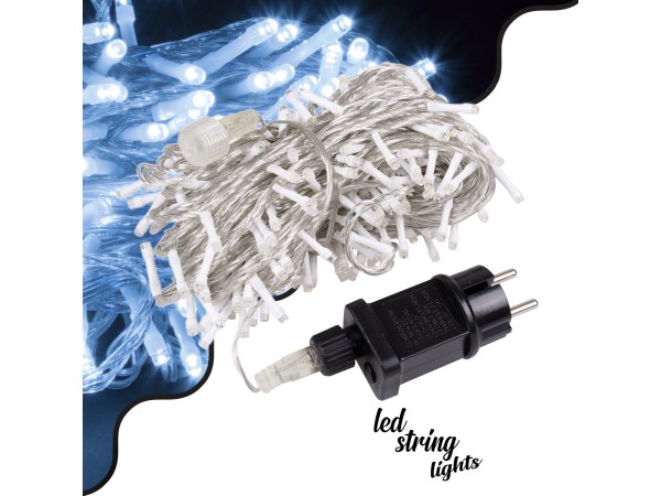 85837 Διακοσμητική Γιρλάντα 23 Μέτρα με Controller 8 Προγραμμάτων Εναλλαγών Φωτισμού - Επεκτεινόμενη 200 LED 3.6W AC 230V με Διάφανο Καλώδιο & Πρίζα Schuko Αδιάβροχη IP44 Ψυχρό Λευκό 6000K Μ23m