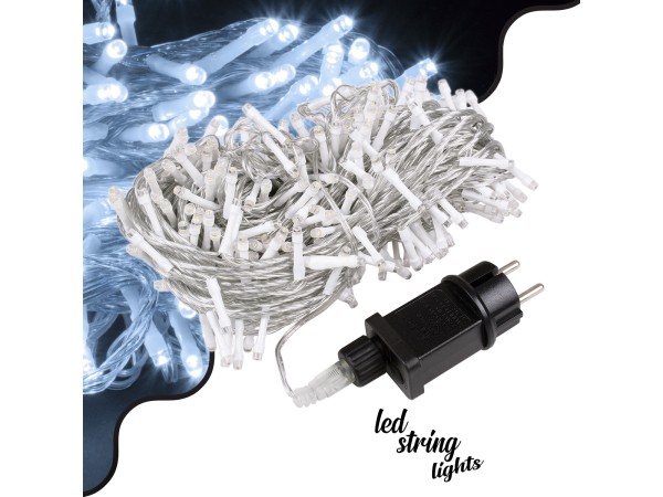 85840 Διακοσμητική Γιρλάντα 33 Μέτρα με Controller 8 Προγραμμάτων Εναλλαγών Φωτισμού - Επεκτεινόμενη 300 LED 3.6W AC 230V με Διάφανο Καλώδιο & Πρίζα Schuko Αδιάβροχη IP44 Ψυχρό Λευκό 6000K Μ33m