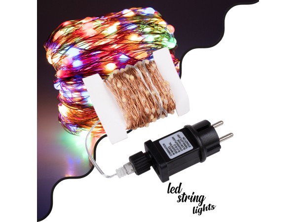 85844 Διακοσμητική Γιρλάντα 20 Μέτρα με Controller 8 Προγραμμάτων Εναλλαγών Φωτισμού - 200 LED 1.3W AC 230V με Χάλκινο Καλώδιο & Πρίζα Schuko Αδιάβροχη IP44 RGB Μ20m
