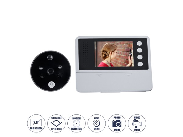 GloboStar® 86017 Ψηφιακή Έξυπνη Camera Εξώπορτας 90° Μοιρών με Έγχρωμη Οθόνη 2.8