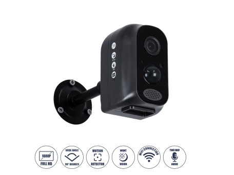 GloboStar® 86026 Επαναφορτιζόμενη Επιτραπέζια/Τοίχου IP Camera 1080P WiFi 90° Μοιρών - 6200mAh - Νυχτερινή Όραση με LED IR - Διπλή Κατέυθυνση Ομιλίας - Ανιχνευτή Κίνησης - Νυχτερινή Λήψη - Θέση SD Κάρτας Max 128GB - 25 Μέρες Stand By