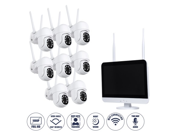 GloboStar® 86042 Ασύρματο Καταγραφικό με Οθόνη - 8 x Camera 2MP 1080P WiFi 360° Μοιρών - Αδιάβροχο IP66 - Νυχτερινή Όραση με LED IR - Διπλή Κατέυθυνση Ομιλίας - Ανιχνευτή Κίνησης - Νυχτερινή Λήψη - Λευκό GloboStar® 86042 Ασύρματο Καταγραφικό με Οθόνη - 8 x Camera 2MP 1080P WiFi 360° Μοιρών - Αδιάβροχο IP66 - Νυχτερινή Όραση με LED IR - Διπλή Κατέυθυνση Ομιλίας - Ανιχνευτή Κίνησης - Νυχτερινή Λήψη - Λευκό