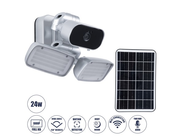GloboStar® 86044 Αυτόνομος Ηλιακός Προβολέας LED SMD 24W 1200lm με IP Camera 1080P 2MP WiFi 150° Μοιρών - Ενσωματωμένη Μπαταρία 3200mAh - Φωτοβολταϊκό Πάνελ - Αισθητήρα Ημέρας-Νύχτας & Ρύθμιση Χρόνου Ανάμματος - Αδιάβροχος IP66 Ψυχρό Λευκό 6000K - Ασημί GloboStar® 86044 Αυτόνομος Ηλιακός Προβολέας LED SMD 24W 1200lm με IP Camera 1080P 2MP WiFi 150° Μοιρών - Ενσωματωμένη Μπαταρία 3200mAh - Φωτοβολταϊκό Πάνελ - Αισθητήρα Ημέρας-Νύχτας & Ρύθμιση Χρόνου Ανάμματος - Αδιάβροχος IP66 Ψυχρό Λευκό 6000K - Ασημί