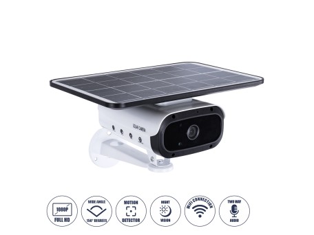 GloboStar® 86047 Αυτόνομη Ηλιακή Camera 1080P 2MP WiFi 150° Μπαταρία 3200mAh Φωτοβολταϊκό Πάνελ Διπλή Κατέυθυνση Ομιλίας Αδιάβροχη IP66 Ψυχρό Λευκό 6000K - Λευκό
