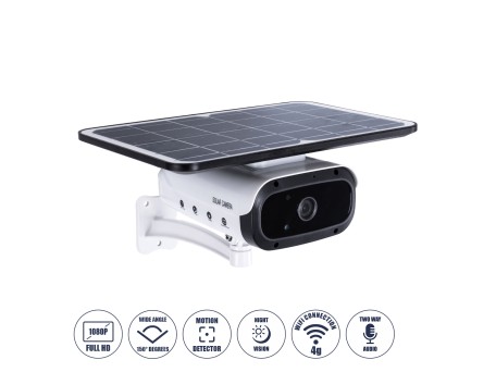 GloboStar® 86048 Αυτόνομη Ηλιακή Camera 1080P 2MP 4G SIM CARD WiFi 150° Μπαταρία 3200mAh Φωτοβολταϊκό Πάνελ Διπλή Κατέυθυνση Ομιλίας Αδιάβροχη IP66 Ψυχρό Λευκό 6000K - Λευκό
