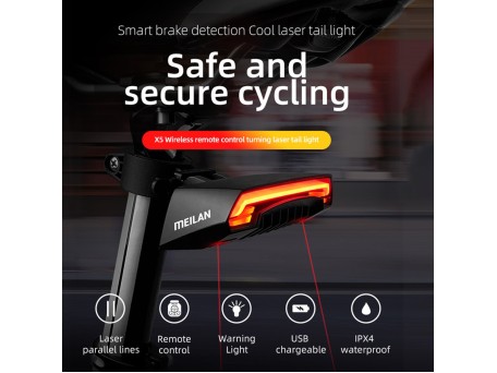 GloboStar® 86050 Ασύρματο Οπίσθιο Φανάρι Ποδηλάτου LED Επαναφορτιζόμενο USB Stop - Αριστερό Φλάς - Δεξί Φλάς με Ασύρματο Χειριστήριο Τιμονιού